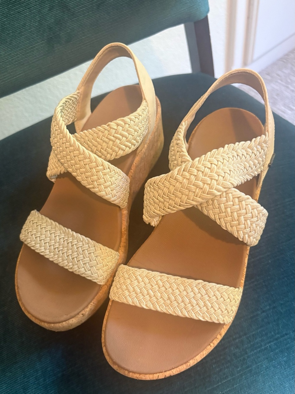 Skechers Braided Natural Cork Wedge Sandals